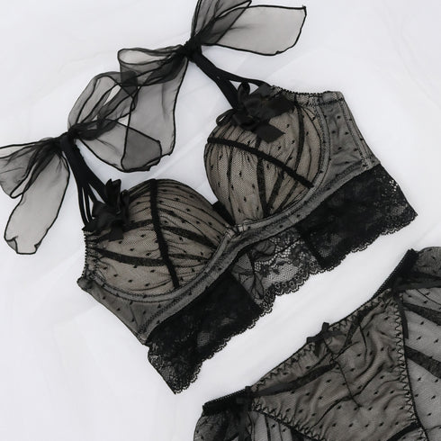【新発売】Feliture極ふわブラ ドットチュールリボン -ブラ&ショーツセット-