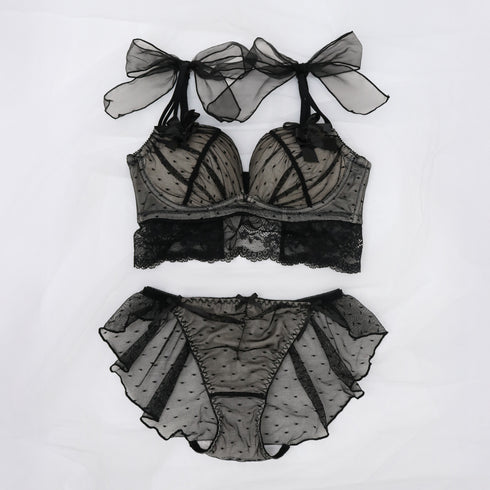 【新発売】Feliture極ふわブラ ドットチュールリボン -ブラ&ショーツセット-