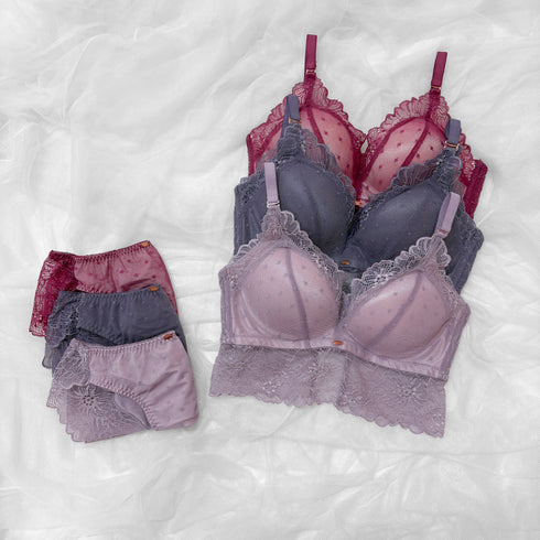 Feliture極ふわブラ ミニョンレーシー -ブラ&ショーツセット- 4set