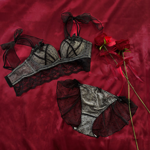 【新発売】Feliture極ふわブラ ドットチュールリボン -ブラ&ショーツセット-