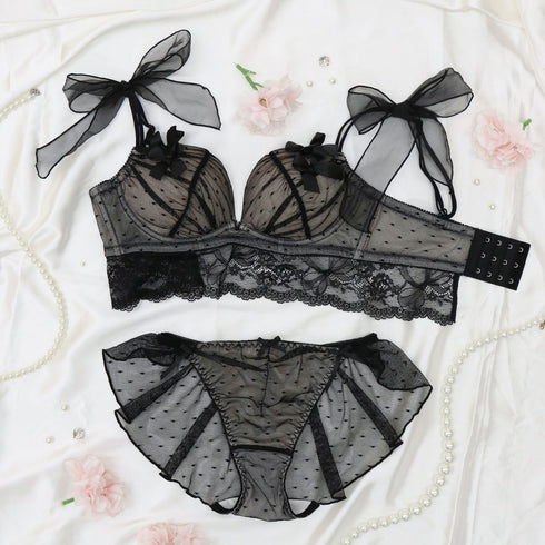【新発売】Feliture極ふわブラ ドットチュールリボン -ブラ&ショーツセット-