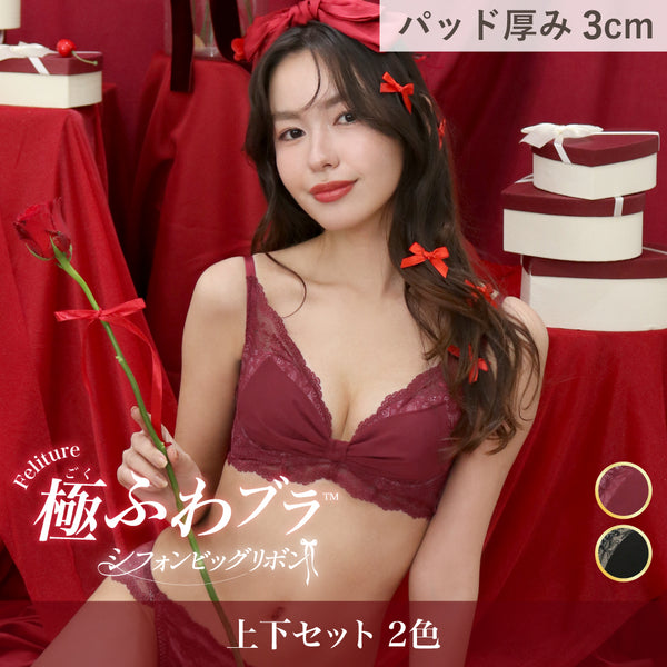 【新発売】Feliture極ふわブラ シフォンビッグリボン -ブラ&ショーツセット-