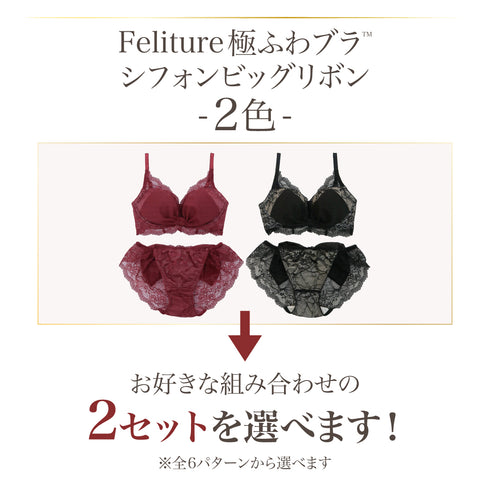 【新発売】Feliture極ふわブラ シフォンビッグリボン -ブラ&ショーツセット- 2set