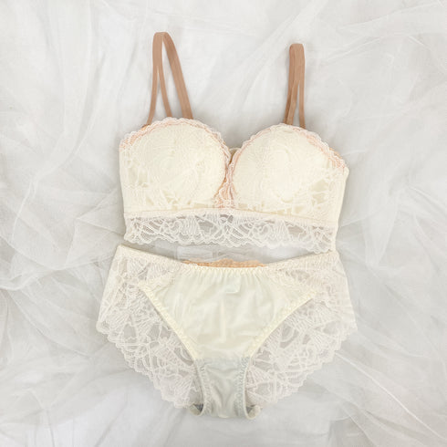 【ストラップレスOK】2wayドレッシーレースブラセット