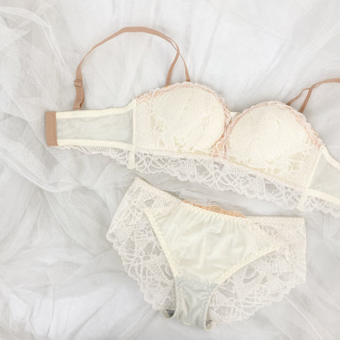 【ストラップレスOK】2wayドレッシーレースブラセット