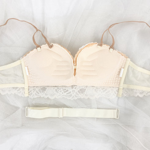 【ストラップレスOK】2wayドレッシーレースブラセット