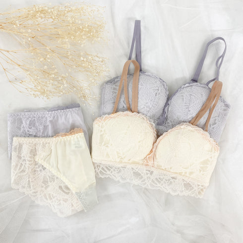 【ストラップレスOK】2wayドレッシーレースブラセット