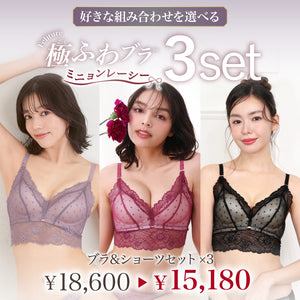 【新色発売】Feliture極ふわブラ  ミニョンレーシー -ブラ＆ショーツセット- 3set